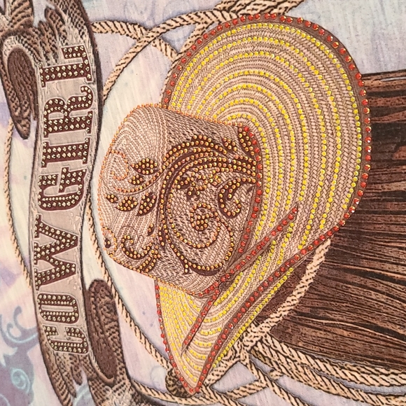 SWEET GISELE Cowgirl Western Graphic Tee M Cowboy Boots Hat Texas Gold Bling - Picture 4 of 16